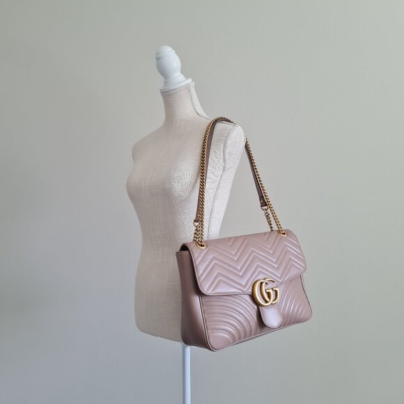 Gucci Handbags - Gucci GG Marmont Large Shoulder Bag Dusty Pink Rose Mauve Matelasse Gold Rare